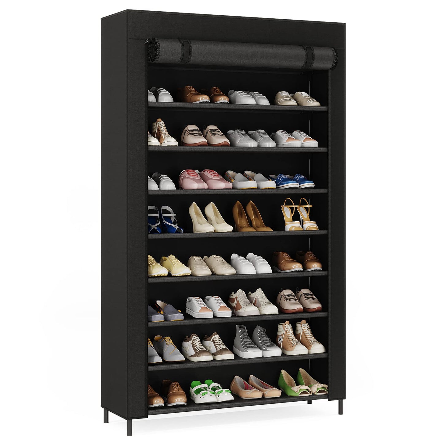 Tribesigns Shoe Rack,9 Tier Storage Organizer Tall Shelf with Nonwoven Fabric Cover for 40-50 Pairs of Shoes (Black) - WoodArtSupply