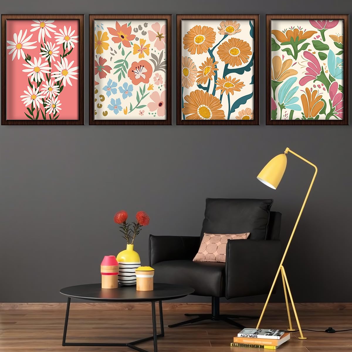 4 Pack Easy Paint by Numbers Kit for Adults Beginner,Small Paint by Number Kits for Flowers ,Number Artist Paint by Number Kit for Adult Painting by Numbers for Adults Canvas 8x12 IN（Without Frame） TONGZONGFU