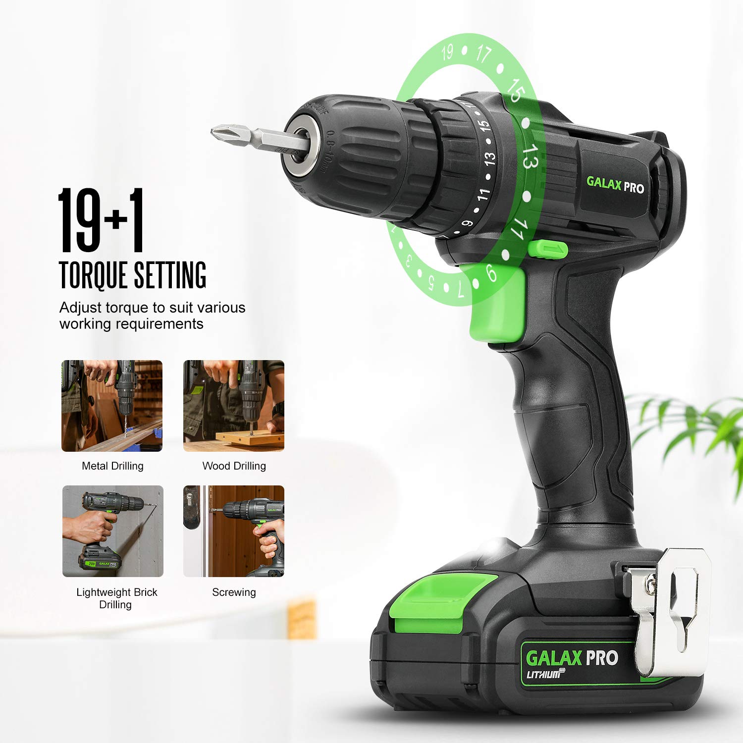 GALAX PRO 20 V Max Cordless Combo Kit, 20 N.m Impact Drill Driver, Reciprocating Saw 0-3000 SPM, 1.3 Ah Li-ion Battery Pack with Charger and 7 Pieces blades - WoodArtSupply