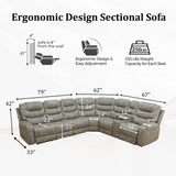 Power Air Leather Reclining Sofa with LED,Leather Recliner Sectional Couch for Living Room, Reclining Couches with Cup Holders Hide-Away Storage (Grey, Sectional) Pon Living Furniture Inc