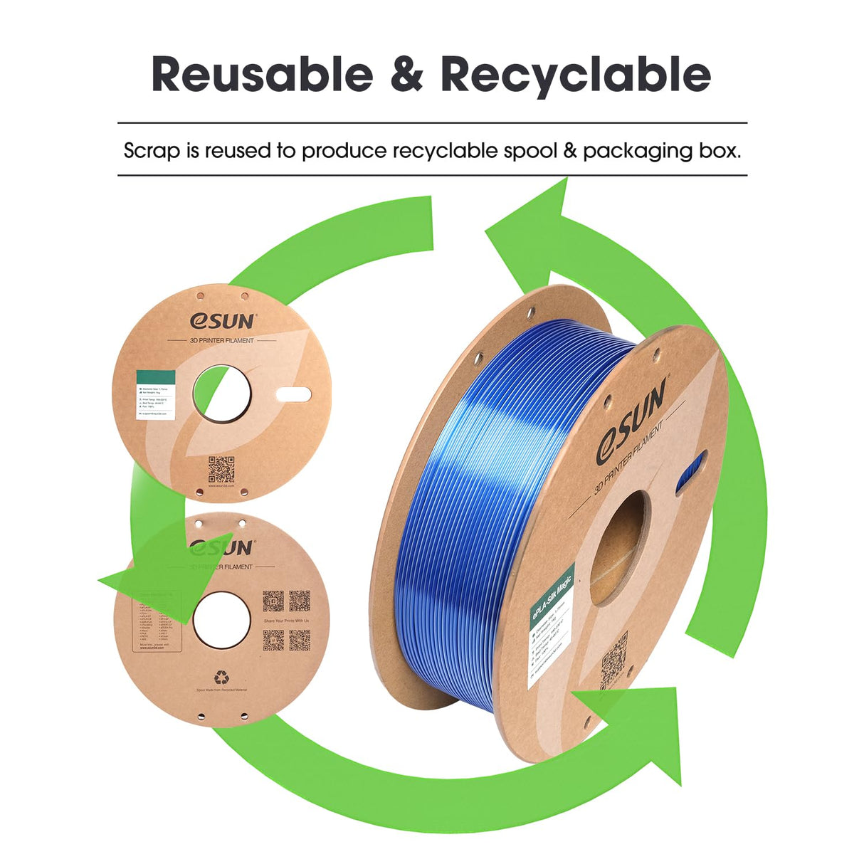 eSUN Silk Magic PLA Filament 1.75mm, Shiny Silk Dual Color Co Extrusion 3D Printer Filament, 1KG (2.2 LBS) Spool 3D Printing Color Change Filament for 3D Printers, Blue Silver eSUN