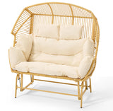 ECOTOUGE Patio Double Egg Chair, Indoor Outdoor Oversized Loveseat, 2 Person Extra Large Wicker Lounge Rocking Glider Chairs w/Thicken Padded Cushions and Pillow for Garden Balcony Sunroom, Yellow ECOTOUGE