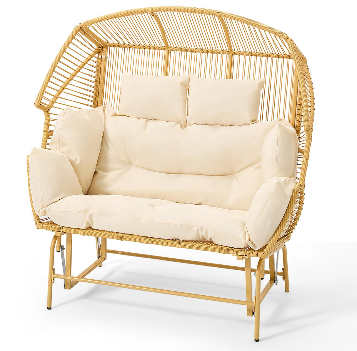 ECOTOUGE Indoor Double Egg Chair, Outdoor Oversized Loveseat, 2 Person Extra Large Wicker Lounge Rocking Glider Chairs for Living Room Bedroom, Yellow ECOTOUGE