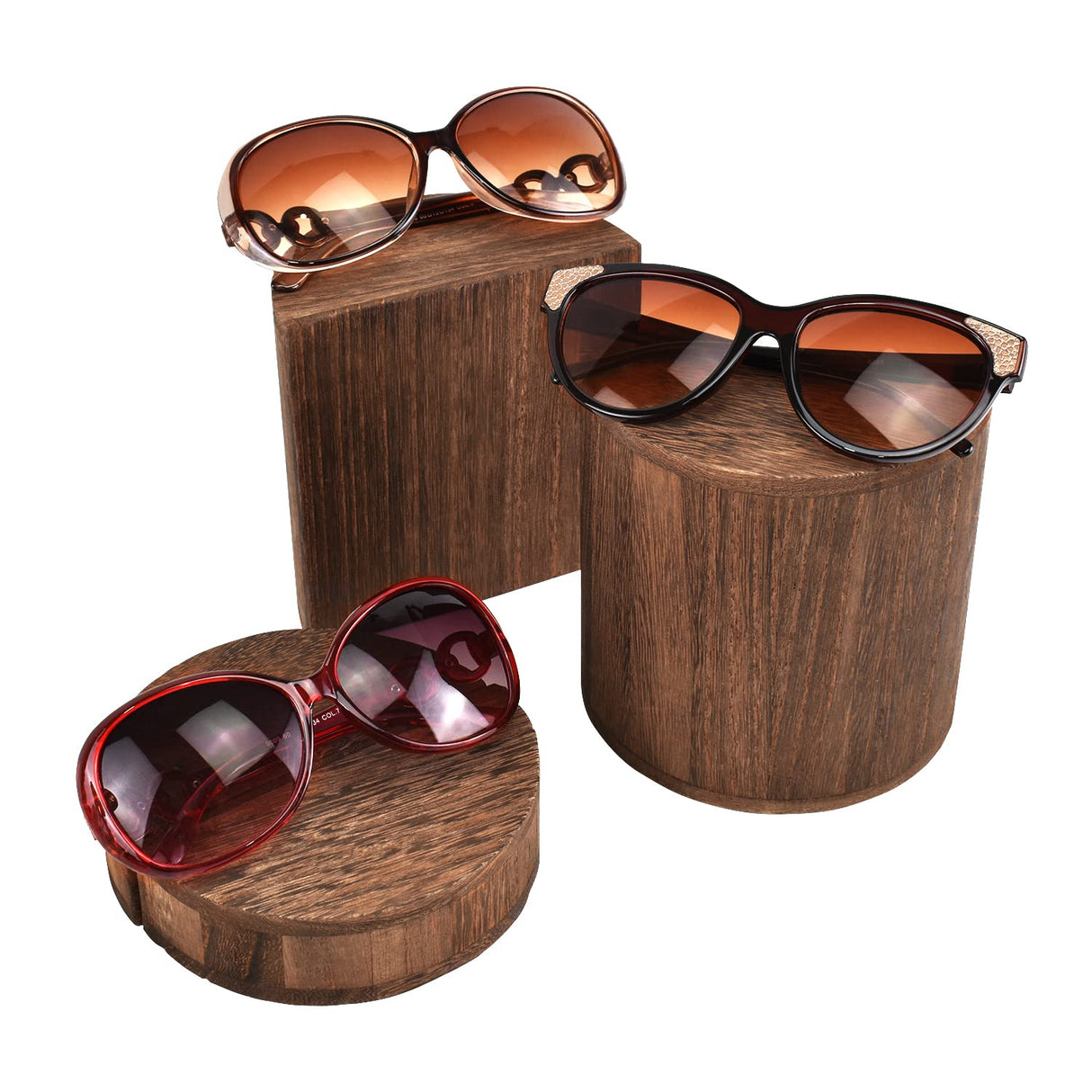 MOOCA 4 Pcs Lightweight Wooden Jewelry Display Riser Set for Bracelets, Earrings, and Necklaces, Multiple Combinations for Countless Display Styles, Brown Color MOOCA