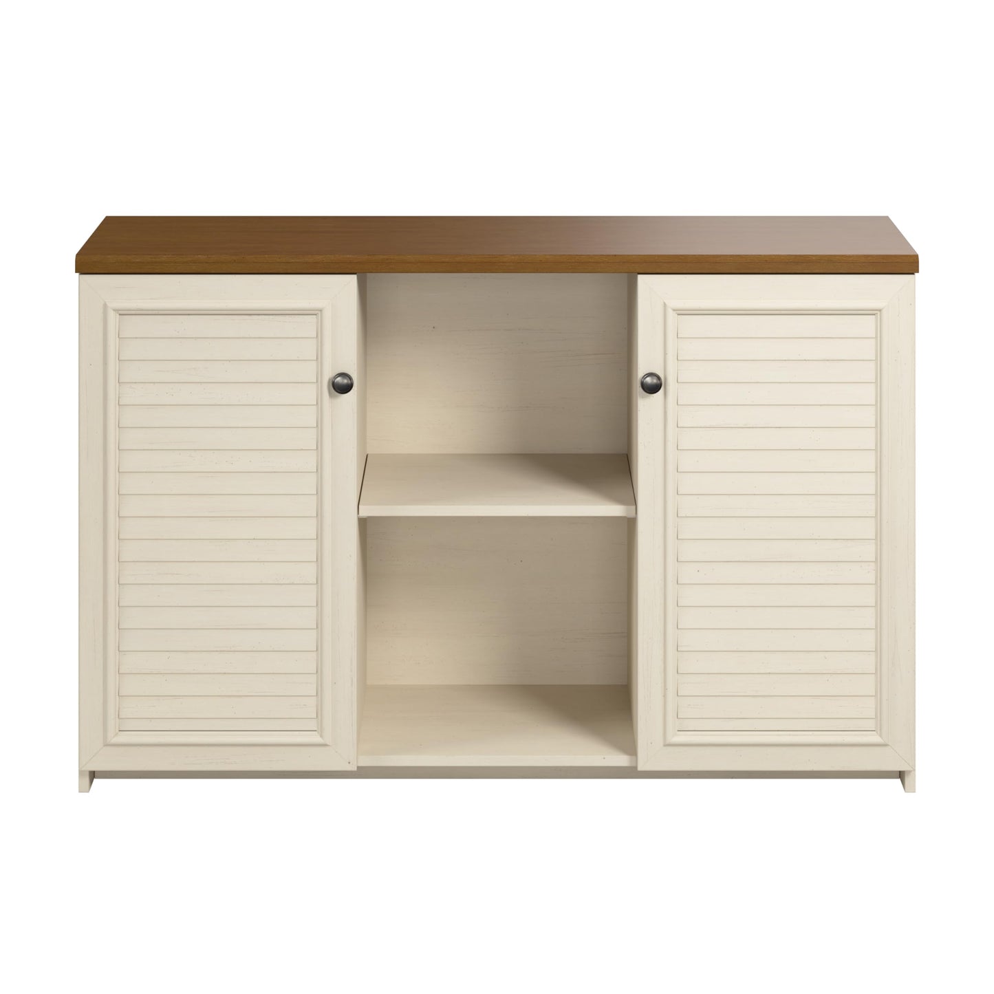 Bush Furniture Fairview Antique White Accent Cabinet with Tea Maple Doors for Home Office Storage - WoodArtSupply