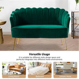 HULALA HOME Velvet Loveseat Sofa with Flower Shaped Back, Modern 2-Seater Sofa for Living Room Bedroom, Comfy Upholstered Small Love Seat Couch with Gold Legs, Green HULALA HOME