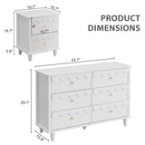 Anbuy 3 Pcs Bedroom Sets, Scalloped 6 Drawer Dresser and Night Stand Sets for Bedroom, Two Drawers Nightstand Set of 2 & 6 Drawer Dresser Combo 3 Pieces (White)