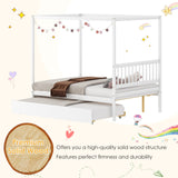 KOMFOTT Space-Saving Full Wood Canopy Bed with Twin Trundle for Kids - Easy Assembly in White KOMFOTT