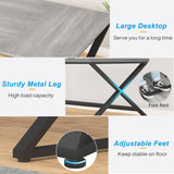 IBF Large Home Office Computer Desk, Industrial Long Work Study Writing Desk, Simple Executive Conference Table for 2 Person, Wood Metal Double Pc Gaming Workstation in Bedroom, Light Grey Oak, 70 in IBF