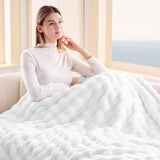 NEWCOSPLAY Throw Blanket for Couch White Super Soft Flannel Fleece 3D Bubble Lightweight Bed Blanket All Season Use (White, Throw(50"x60")) NEWCOSPLAY