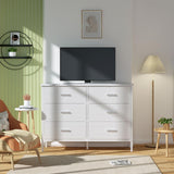 BOLUO White Dresser for Bedroom 6 Drawer,Wide Dresser TV Stand for 50" TV Dressers & Chests of Drawers Fabric Dresser for Closet Modern BOLUO