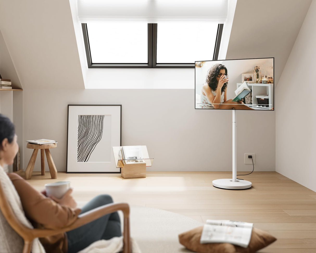 FITUEYES Design Small Rolling TV Cart for 24-48 Inches TV, Minimalist Modern TV Floor Stand on Wheels Fits Max VESA 200x200mm, V2 Portable Smart TV Cart, White, Master Series FITUEYES