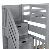 Harper & Bright Designs Stairway Twin Over Twin/Full Bunk Bed with Twin Size Trundle and Drawers, Solid Wood Bunk Bed Staircase Can be Placed on The Left or Right Side (Grey) Harper & Bright Designs