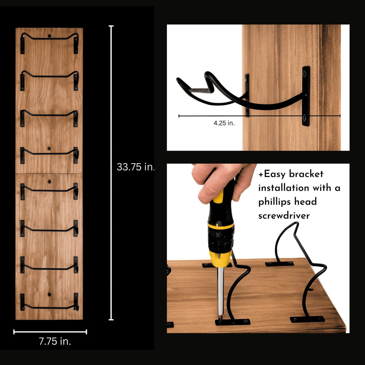 Blue River Goods Wine Rack Wall Mounted | 8 Bottle Storage | Wooden Wine Rack for Wall Wine Rack Display | Wall Mount Wine Rack with Black Brackets | Wall-Mounted Wine Racks | Wall Mounted Wine Racks Blue River Goods