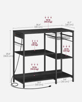 VASAGLE Baker's Rack, Coffee Bar Stand with Charging Station, Storage Shelves, Pull-Out Wire Basket, Table for Microwave, Kitchen, Charcoal Gray UKKS036B22, 15.7 x 35.4 x 35.6 Inches VASAGLE