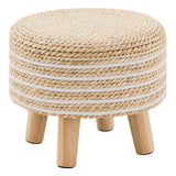Cpintltr Round Seagrass Ottoman Footstool Handwoven Water Hyacinth Pouf with Solid Wood Legs Shoe Changing Stool Sturdy & Stylish Footrest for Living Room Balcony or Garden White Cpintltr