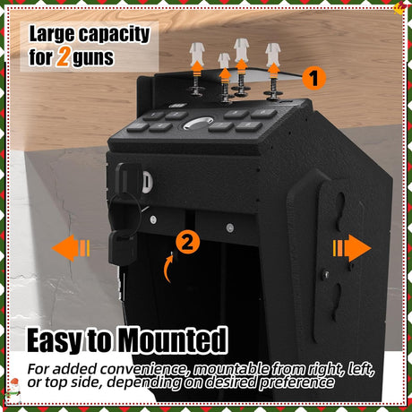HARDROCK [ 2 Guns Capacity Gun Safe for Pistols, Biometric Wall Mounted Handgun Safe Box for Desk, Bedside,Truck，Drop Down Quick Access Security Safe with Fingerprint Keypad Lock for Home nightstand HARDROCK
