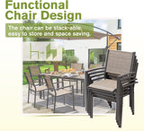 Homall Patio Dining Set 7 Pieces Outdoor Furniture with Large Table and 6 Textilene Chairs for Porch, Brown Homall