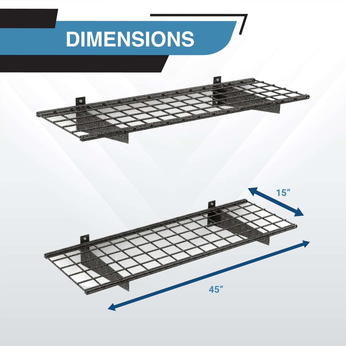 Hyloft 00651 2-Pack Heavy Duty Steel Wall Garage Shelving, 45-Inch X 15-Inch Wall Mounted Shelves for Garage Storage, Low-Profile Brackets, Max Shelf Load 200 Pounds, Hammertone