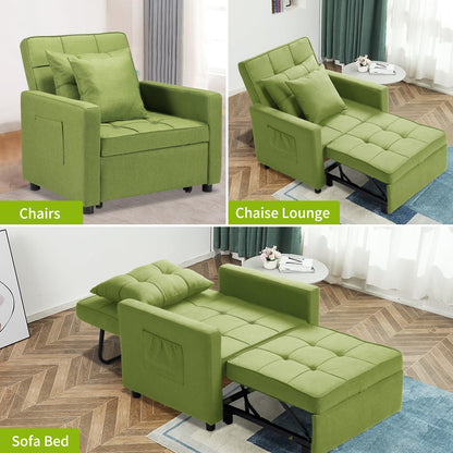 STRPRETTY BASIC Convertible Chair Bed, 3-in-1 Sleeper Chair Bed, Pull Out Folding Sofa Bed with Adjustable Backrest, Multi-Functional Single Sleeper Chair for Apartment (Green)