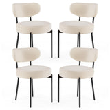 Sweetcrispy Dining Chairs Set of 4, Boucle Upholstered Modern Mid Century Round Kitchen Chairs with Curved Backrest & Metal Legs for Vanity, Living Room - Beige Sweetcrispy
