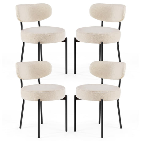 Sweetcrispy Dining Chairs Set of 4, Boucle Upholstered Modern Mid Century Round Kitchen Chairs with Curved Backrest & Metal Legs for Vanity, Living Room - Beige Sweetcrispy
