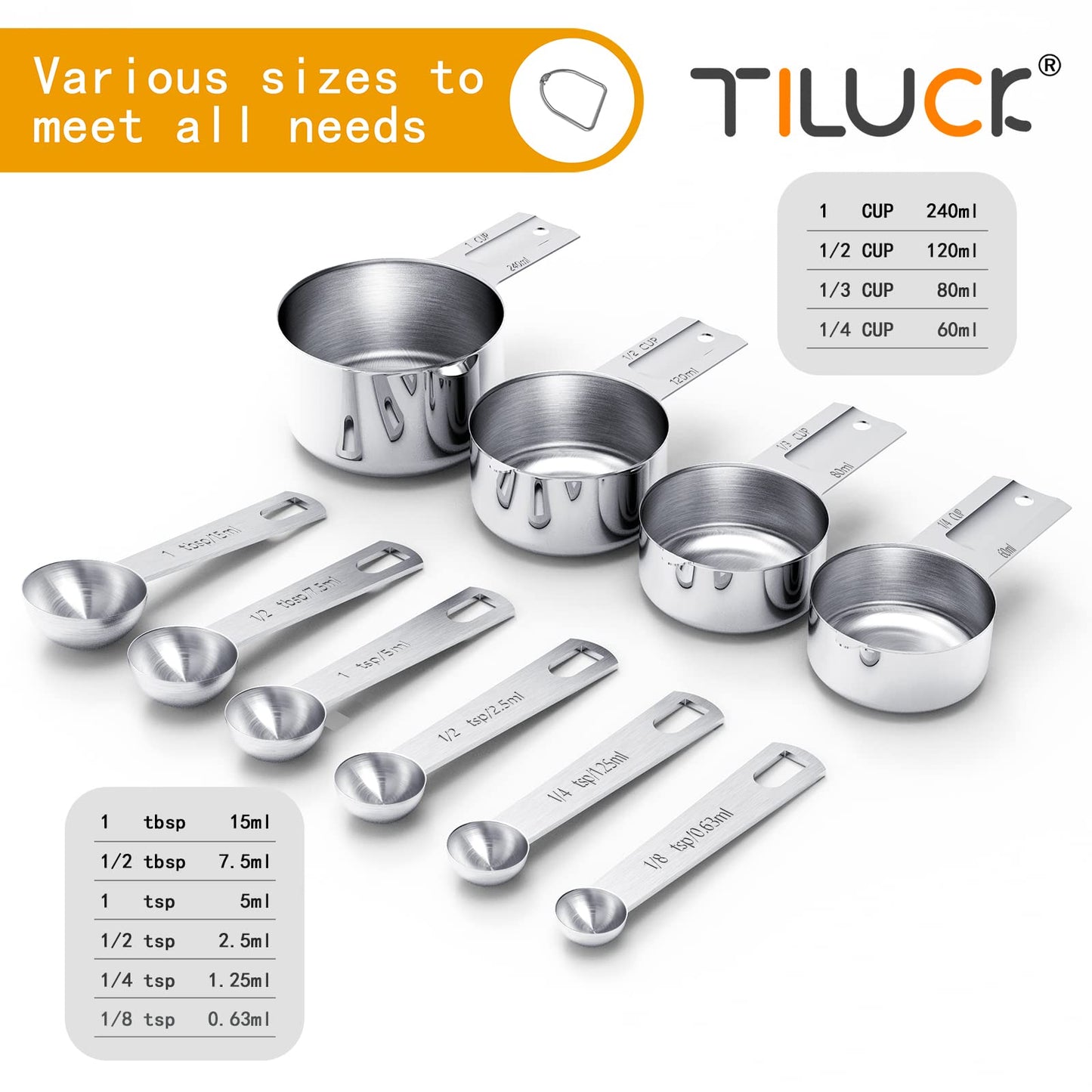 TILUCK Stainless Steel Measuring Cups & Spoons Set, Cups and Spoons,Kitchen Gadgets for Cooking & Baking (Medium)