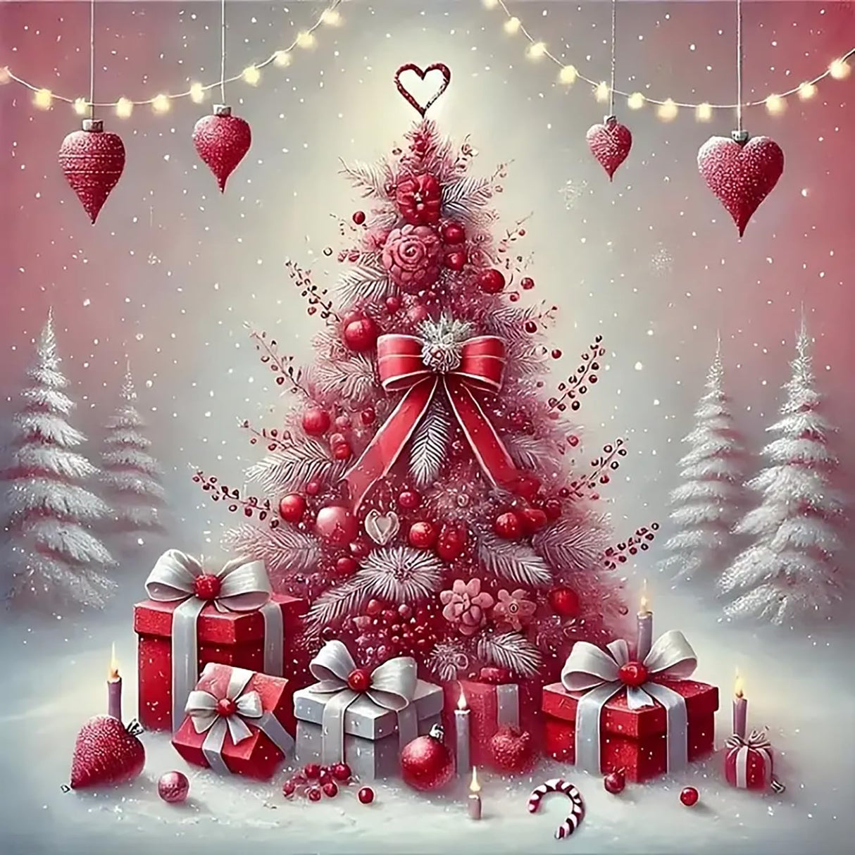 Christmas Tree Love Diamond Art Painting Kits for Adults, Diamond Painting Kits for Adults Beginners, 5D DIY Full Drill Diamond Dot Gem Art Kits for Adult, Home Wall Decor 13.8x13.8 Inch AWLNKMC