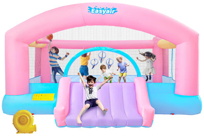 Easyair Large Bounce House Holds 6 Kids, 14.8 x 14.5 FT Inflatable Bouncer Jumper Slide with 650W Blower, Basketball Hoop, Throw Ball Game, Ball Pits (Pink, 177" L x 174" W x 94" H)
