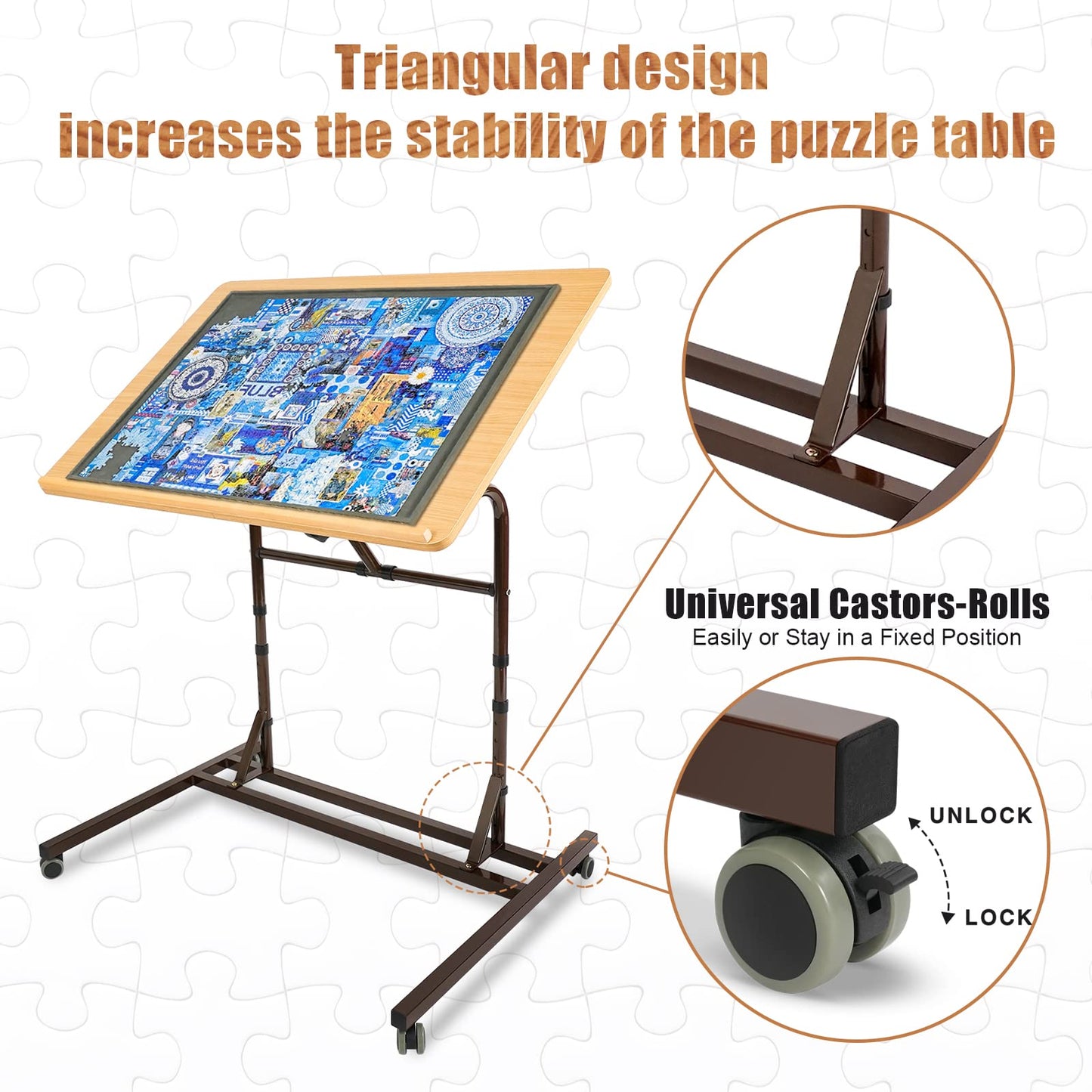 ALL4JIG Adjustable Wooden Jigsaw Puzzle Table with Wheels, Fits 500-2000 Piece Puzzles (Puzzle Board Not Included) - WoodArtSupply