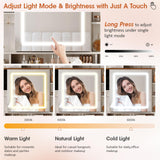 Halitaa Farmhouse Vanity Desk with Mirror and Lights,White Makeup Vanity with 5 Drawers & Hidden Storage,Rustic Large Dressing Table with Charing Station & Shelves for Bedroom Halitaa