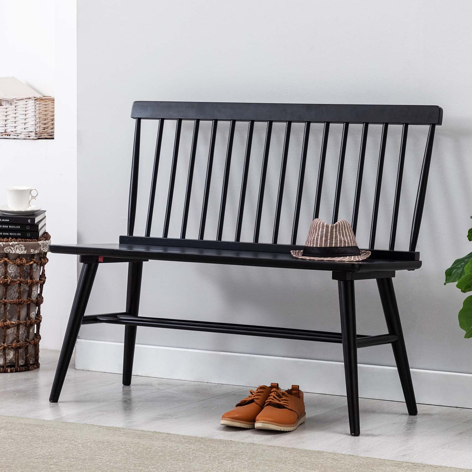 DUHOME Entryway Bench, Black Dining Bench with Spindle Back Farmhouse Bench Wood Bench Windsor Bench for Foyer Balcony Living Room, Black (Black, Bench) - WoodArtSupply