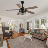 Curve Curio 52 Inch Farmhouse Ceiling Fan with Light and Remote Black Industrial Ceiling Fan Quiet and Reversible DC Motor Rustic Caged Chandelier Fan for Living Room Bedroom Patio Curve Curio