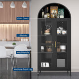 TrailBlaze 73" Tall Arched Storage Cabinet, Arched Metal Display Cabinet with Glass Doors, 2 Adjustable Shelves, Modern Farmhouse Bookcase, Versatile Pantry Cabinets for Living/Dinning Room, Black TrailBlaze