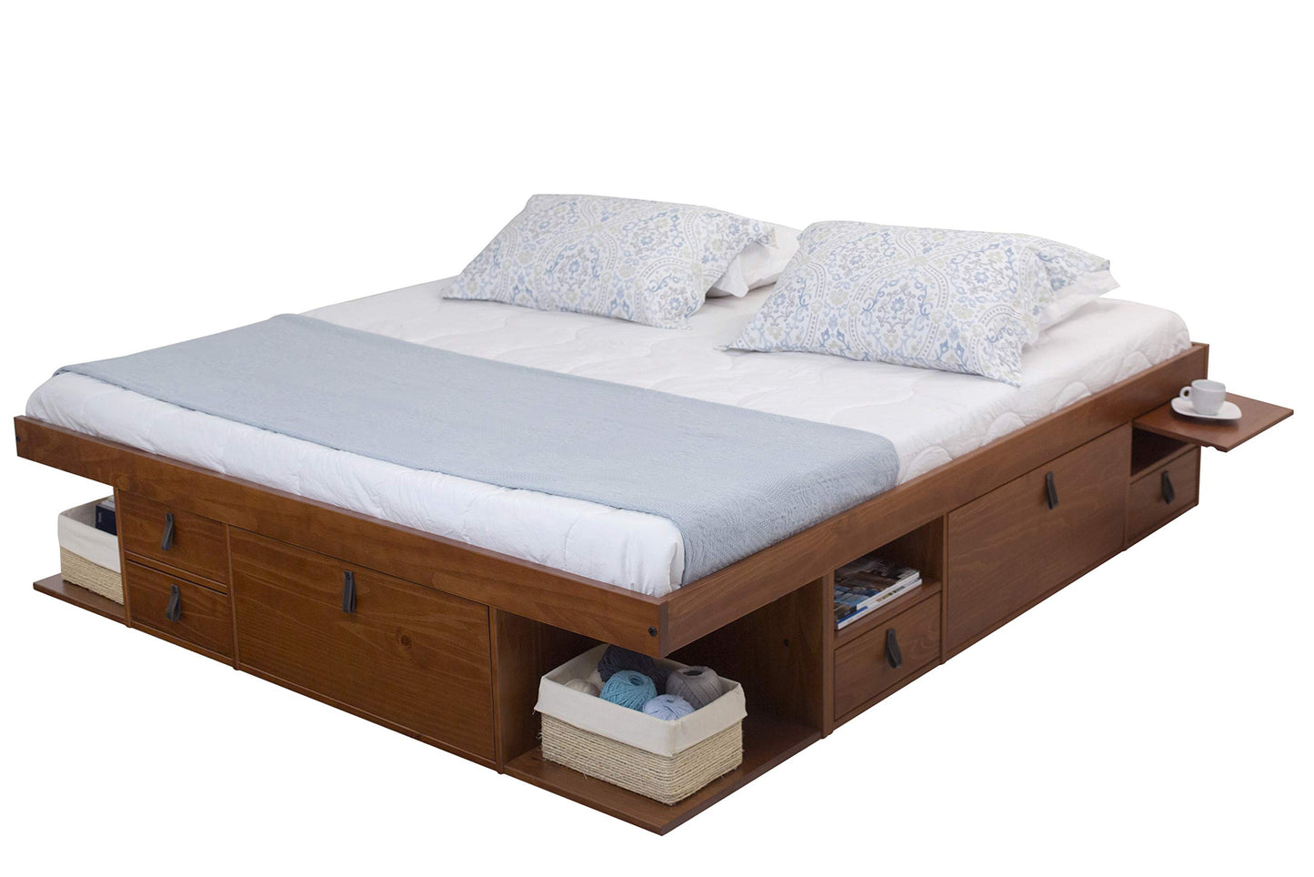 Bali Storage Platform Bed with Drawers in Caramel Brown Wood - King Size - WoodArtSupply