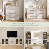 Mopio Blake 4 Piece Entertainment Center with Storage, Modern Farmhouse Wall Unit Dresser TV Stand with Tall Display Cabinets for up to 65" TVs, Trophy Display Case, Media Console Cabinet, Living Room mopio