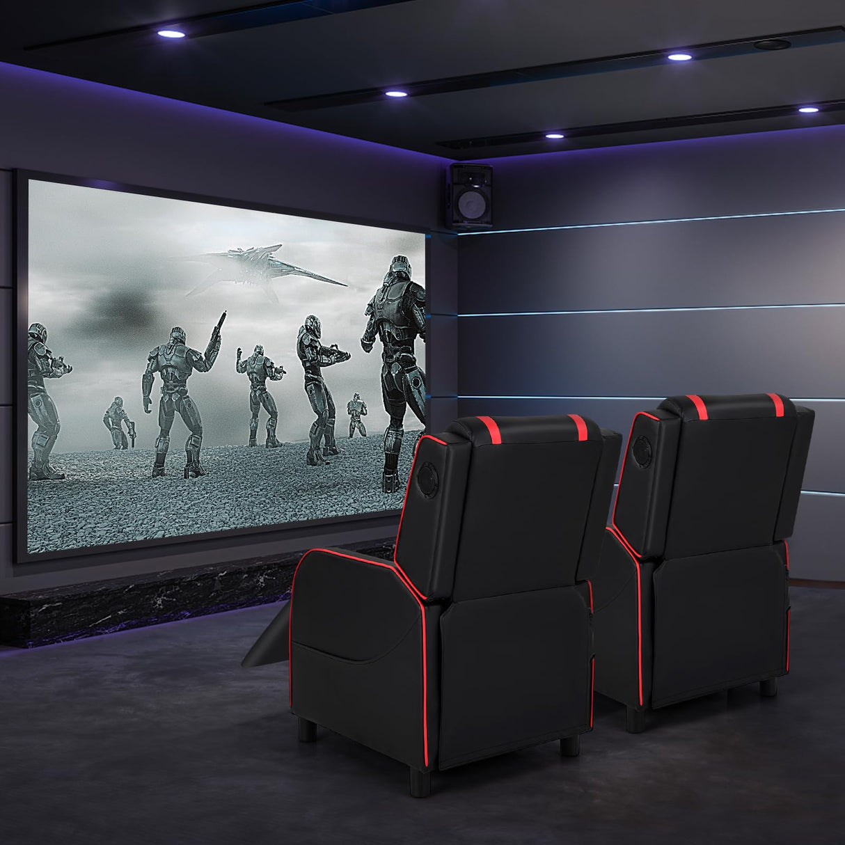 Giantex Gaming Massage Recliner Chair - Racing Style Gaming Sofa Chair with Reclining Backrest, Massage Lumbar Pillow, Retractable Footrest, Home Theater Seating with Bluetooth Speaker (Red) Giantex