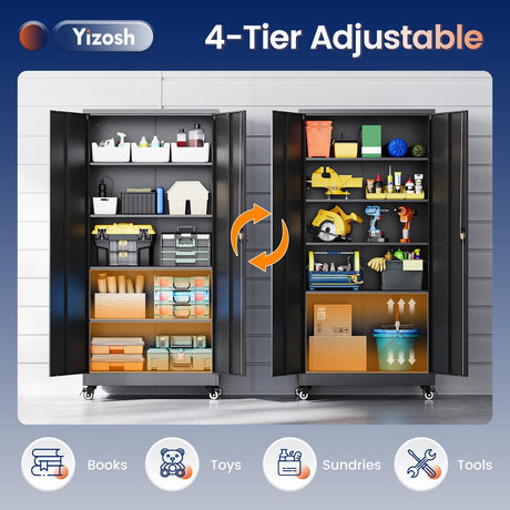 Yizosh Metal Garage Storage Cabinet with Locking Doors and Adjustable Shelves,- 75" Rolling Steel Tool Cabinet for Home Office,Garage,Warehouse Yizosh