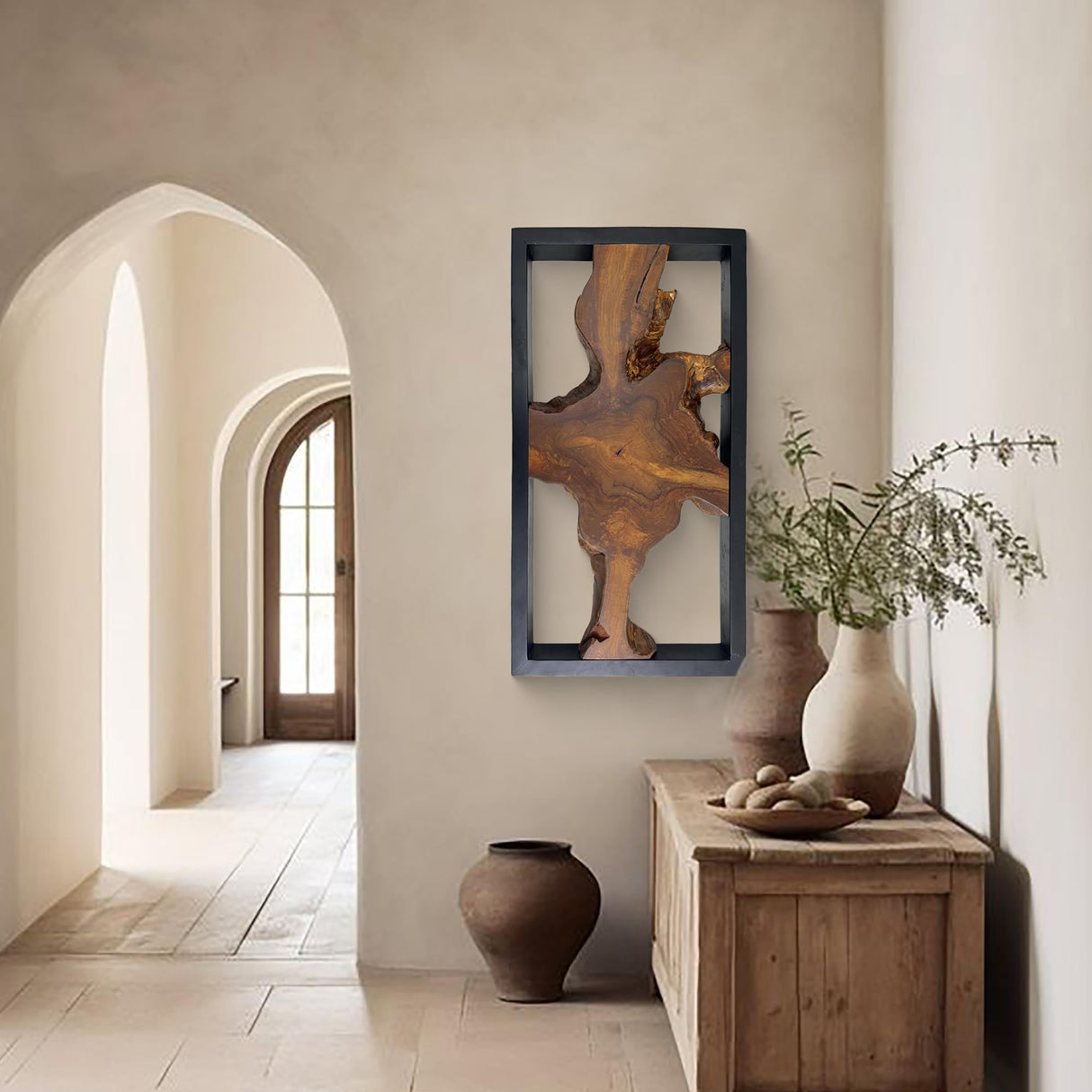 Warmaxx Teak Wood Rectangle Wall Art Decoration 31.6" x 15.8" Farmhouse Live Edge Wall Art Rustic Décor for Home Living Room Bedroom Office Handcrafted Wooden Flower Design Warmaxx