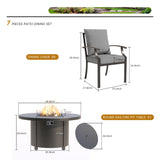 Trumbeak 7 Pcs Outdoor Patio Furniture Set with 48"/55000 BTU Outdoor Round Propane Fire Pit Table,Patio Conversation Sets 6 Fixed Chairs No-Slip Cushions and Waterproof Covers,Grey Trumbeak