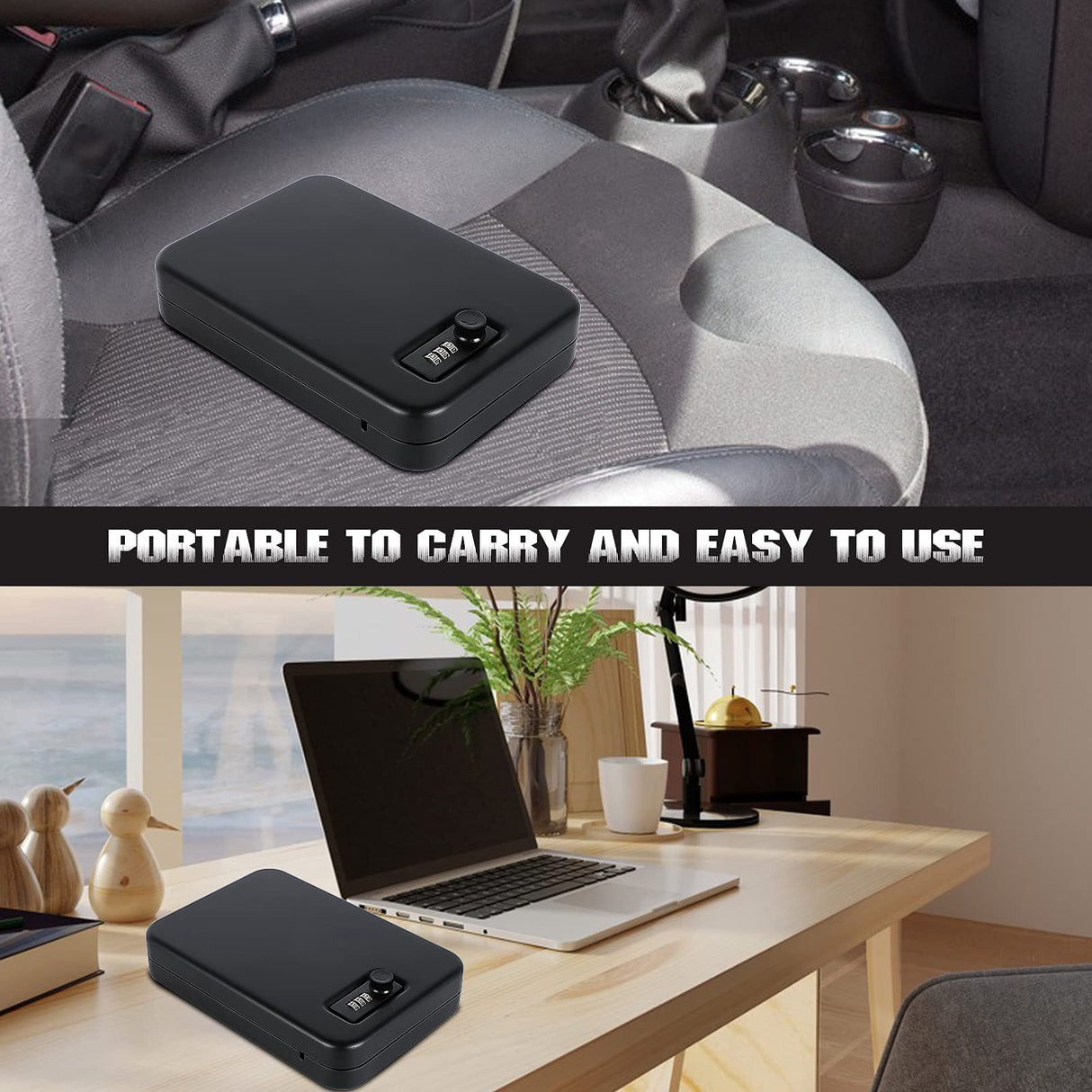 Dalmbox Portable Gun Safe for Pistols with Combination Lock Handgun Lock Box for Nightstand, Travel , Home, Car, Truck (9.4"X 6.4" X 1.8") Dalmbox