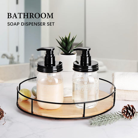 Amolliar Plastic Mason Jar Soap Dispenser with Pump Lid,16OZ Refillable BPA-Free Hand Soap Dispenser Set with Cute Lables - Farmhouse Decor for Kitchen/Bathroom,Liquid Soap,Dish Soap, Lotion (2 Pack) Amolliar