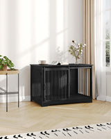 Hzuaneri 39.3" Dog Crate Furniture with Barn Door, Heavy Duty Dog Kennel Indoor with 2 Doors, Wooden Pet Cage End Table for Large Small Medium Dogs, Anti-Chew Anti-Escape, Black DFC02304B Hzuaneri