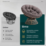 Bme 40" Ergonomic Wicker Papasan Chair with Soft Thick Density Fabric Cushion, High Capacity Steel Frame, 360 Degree Swivel for Living, Bedroom, Reading Room, Lounge Bme
