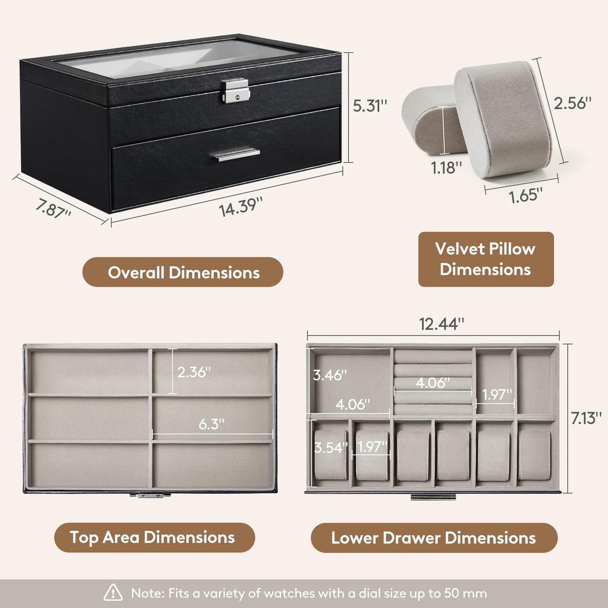 Lifewit 2- layer Sunglasses Organizer with Glass Lid, 6 Slots eyeswear Holder, 6 Slots Watch box, Spaces for Rings, Brooch, Tie Clip, Multiple Eyeglasses Display Case for Men, Gift Idea, Inky Black Lifewit
