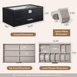 Lifewit 2- layer Sunglasses Organizer with Glass Lid, 6 Slots eyeswear Holder, 6 Slots Watch box, Spaces for Rings, Brooch, Tie Clip, Multiple Eyeglasses Display Case for Men, Gift Idea, Inky Black Lifewit