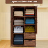 Naomi Home Storage Cabinet with 2 Barn Doors, 2 Drawers & Adjustable Shelves – Tall Wardrobe Closet Armoire for Bedroom, Living Room, or Utility Space – Brown Oak Finish Naomi Home