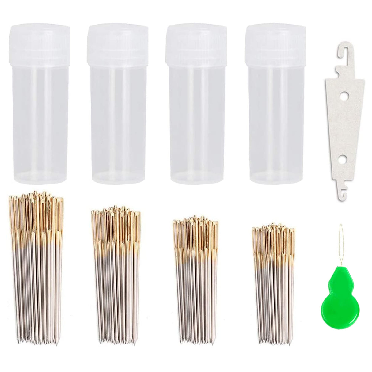 120pcs Cross Stitch Needles +2 Needle Threader Golden Color Large Eyes Cross Stitch DIY Embroidery Hand Needles Sewing Needles in Transparent Box Size 22# 24# 26# 28# JIGEGE