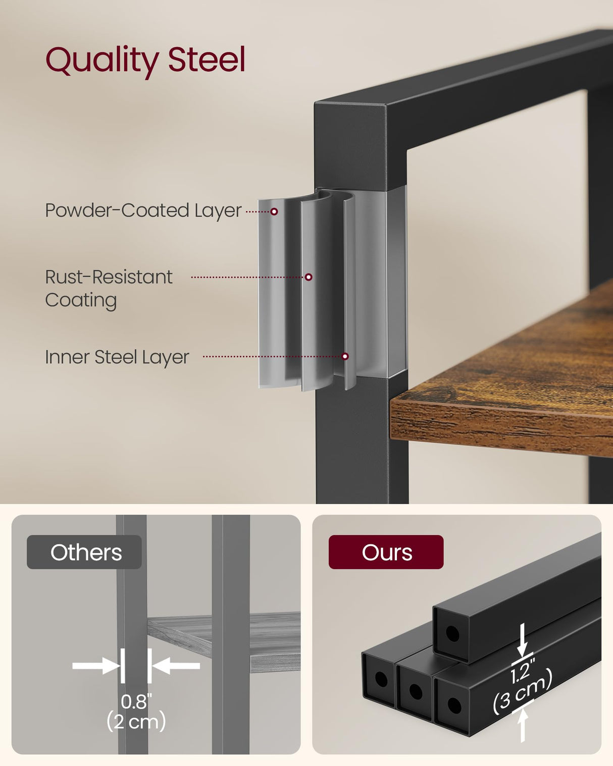 VASAGLE 6-Tier Bookshelf, Bookcase with Steel Frame, Book Shelf for Living Room, Home Office, Study, 11.8 x 26 x 73.2 Inches, Industrial Style, Rustic Brown and Ink Black ULLS062B01 VASAGLE