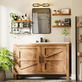 KLUVIS Bathroom Floating Shelves for Wall - Shelf Over Toilet Storage Small Farmhouse Decor Shelves (15.7 inch, Set of 3, Rustic Brown) KLUVIS